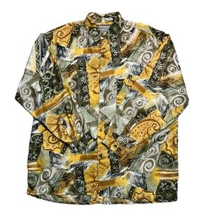 Bruno Men’s Vintage Button Down Long Sleeve Abstract Silk Shirt‎ Size Large